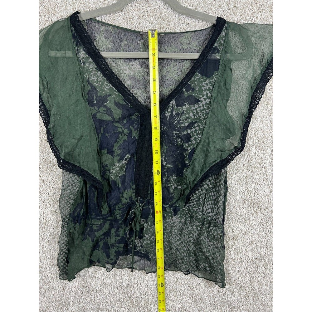 Elie Tahari Sheer Blouse Green Floral V Neck Sleeveless Top Womens - Picture 3 of 7